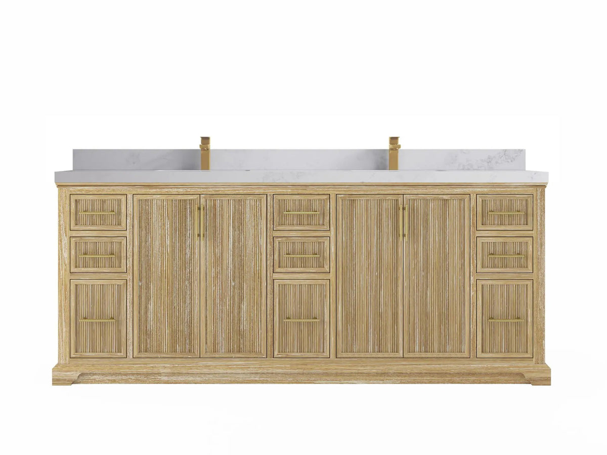 Alys Teak Wood 84 in. W x 22 in. D Double Sink Bathroom Vanity