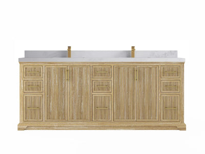 Alys Teak Wood 84 in. W x 22 in. D Double Sink Bathroom Vanity