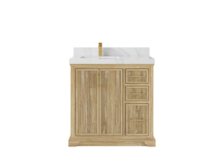 Alys Teak Wood 36 in. W x 22 in. D Left Offset Sink Bathroom Vanity - photo 10