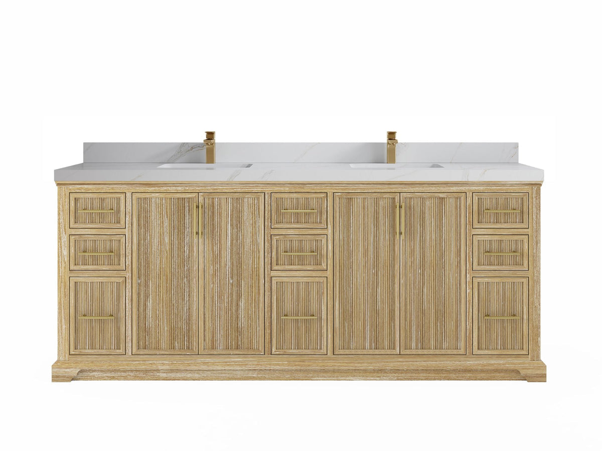 Alys Teak Wood 84 in. W x 22 in. D Double Sink Bathroom Vanity