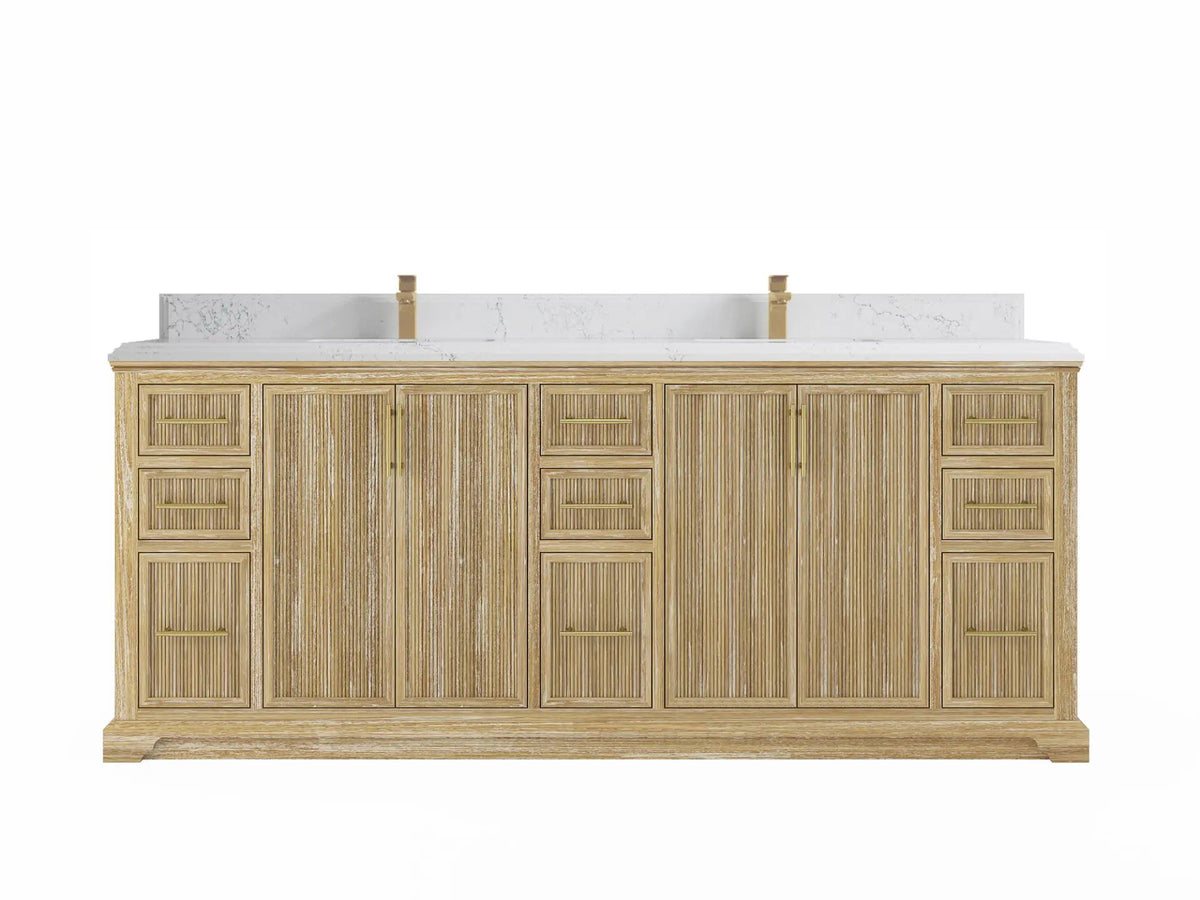 Alys Teak Wood 84 in. W x 22 in. D Double Sink Bathroom Vanity