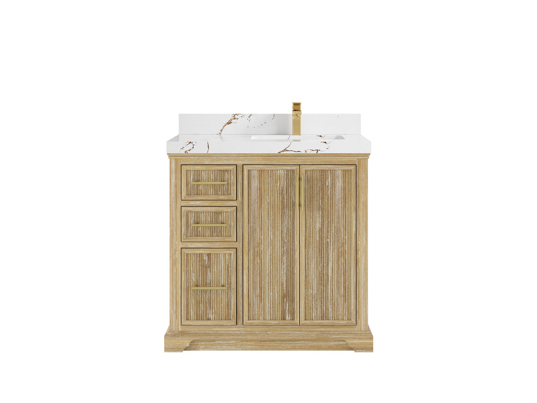 Alys Teak Wood 36 in. W x 22 in. D Right Offset Sink Bathroom Vanity