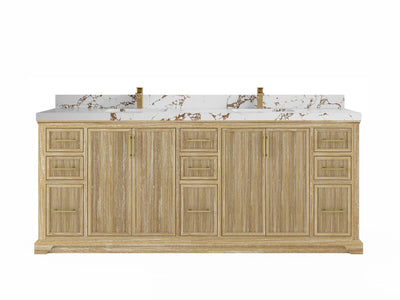 Alys Teak Wood 84 in. W x 22 in. D Double Sink Bathroom Vanity
