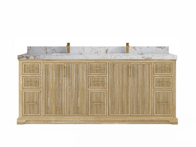 Alys Teak Wood 84 in. W x 22 in. D Double Sink Bathroom Vanity