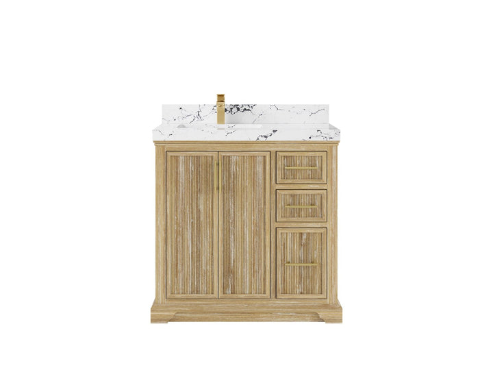 Alys Teak Wood 36 in. W x 22 in. D Left Offset Sink Bathroom Vanity - photo 22
