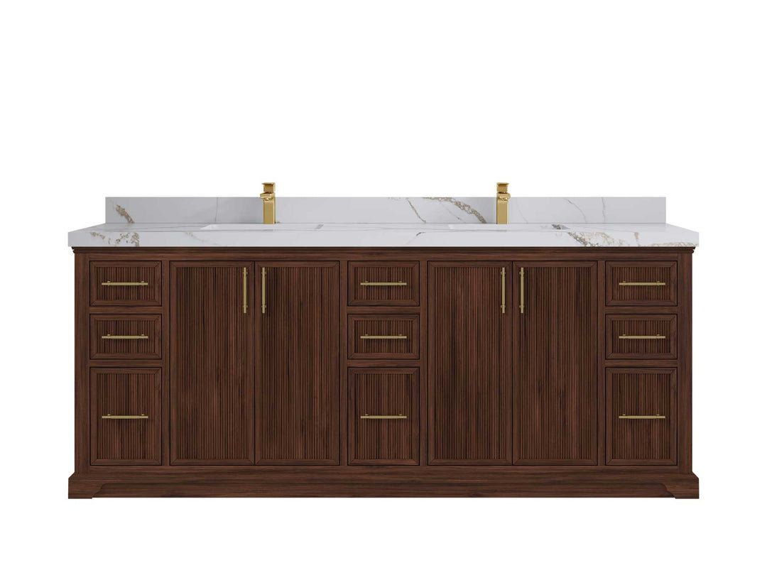 Alys Teak Wood 84 in. W x 22 in. D Double Sink Bathroom Vanity