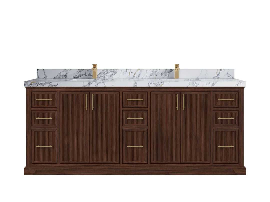 Alys Teak Wood 84 in. W x 22 in. D Double Sink Bathroom Vanity