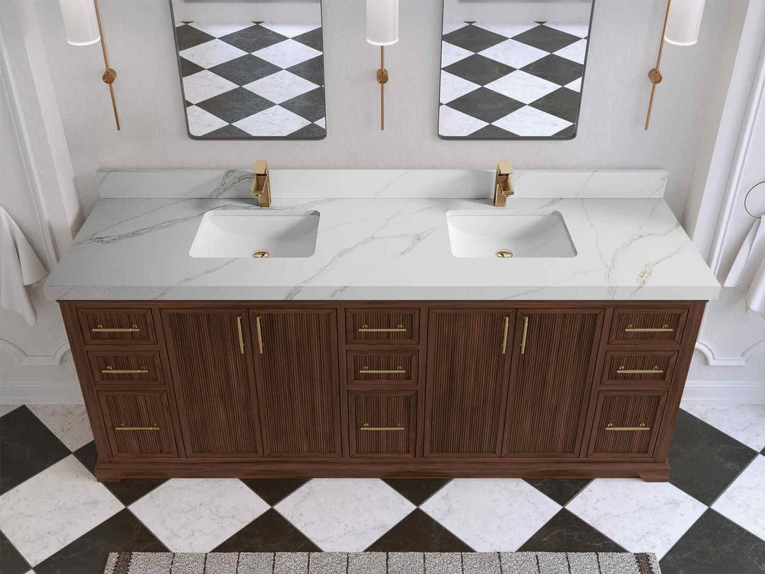 Alys Teak Wood 84 in. W x 22 in. D Double Sink Bathroom Vanity