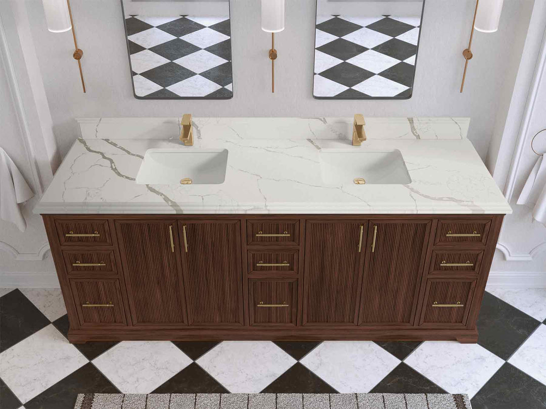 Alys Teak Wood 84 in. W x 22 in. D Double Sink Bathroom Vanity