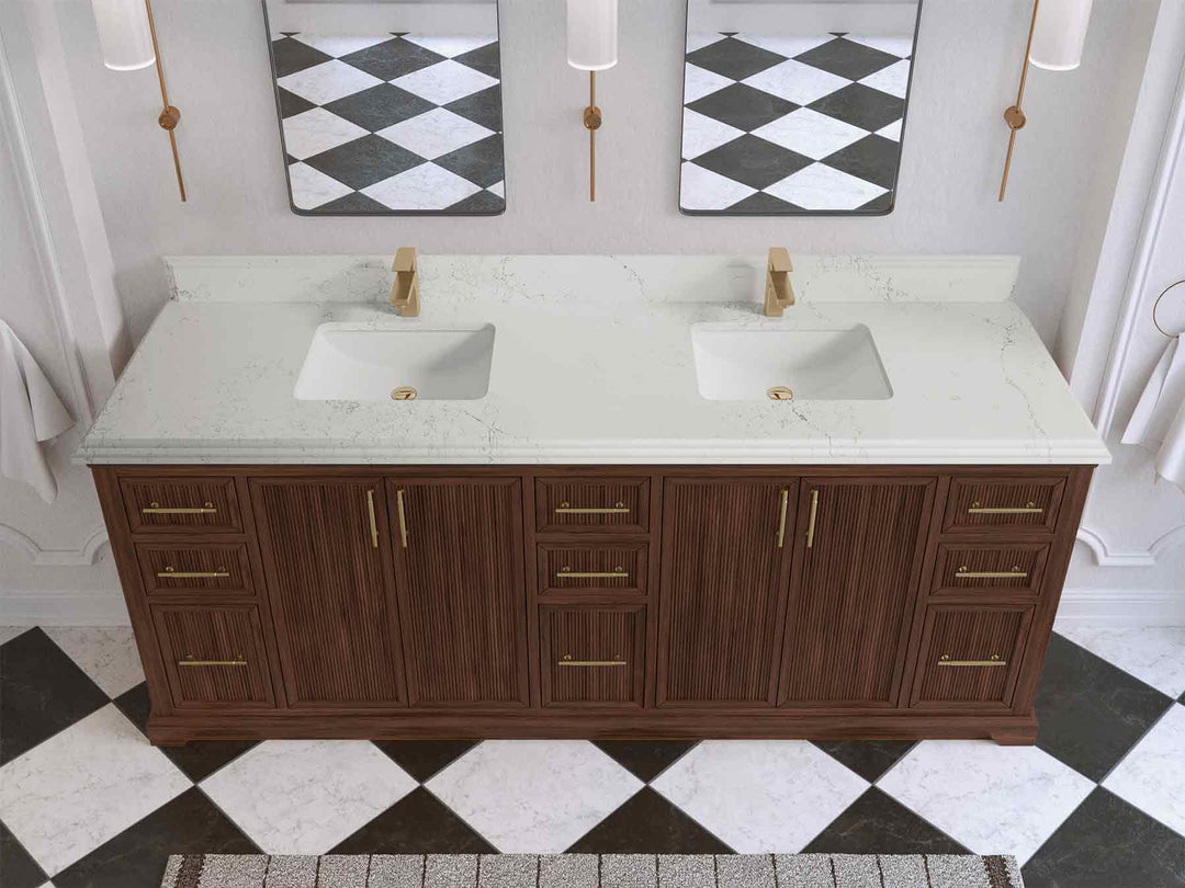 Alys Teak Wood 84 in. W x 22 in. D Double Sink Bathroom Vanity