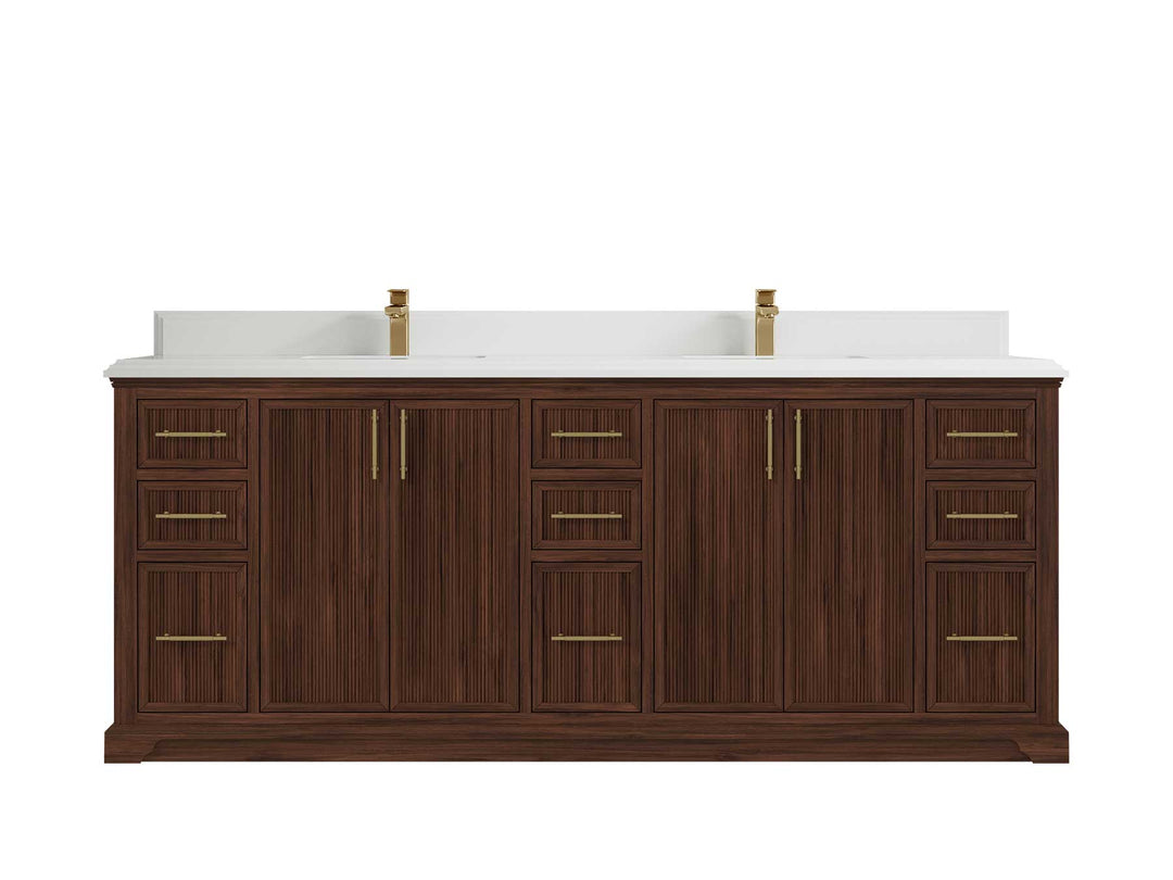 Alys Teak Wood 84 in. W x 22 in. D Double Sink Bathroom Vanity