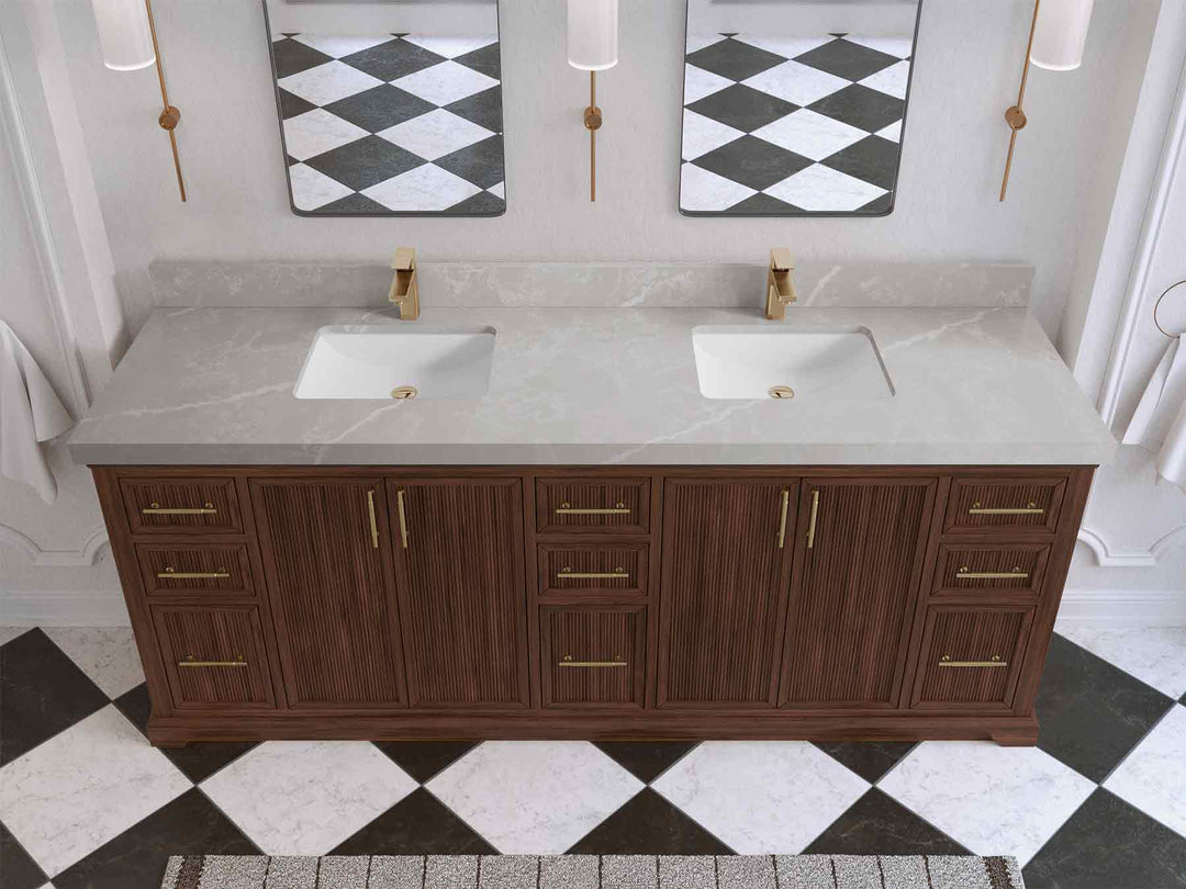 Alys Teak Wood 84 in. W x 22 in. D Double Sink Bathroom Vanity