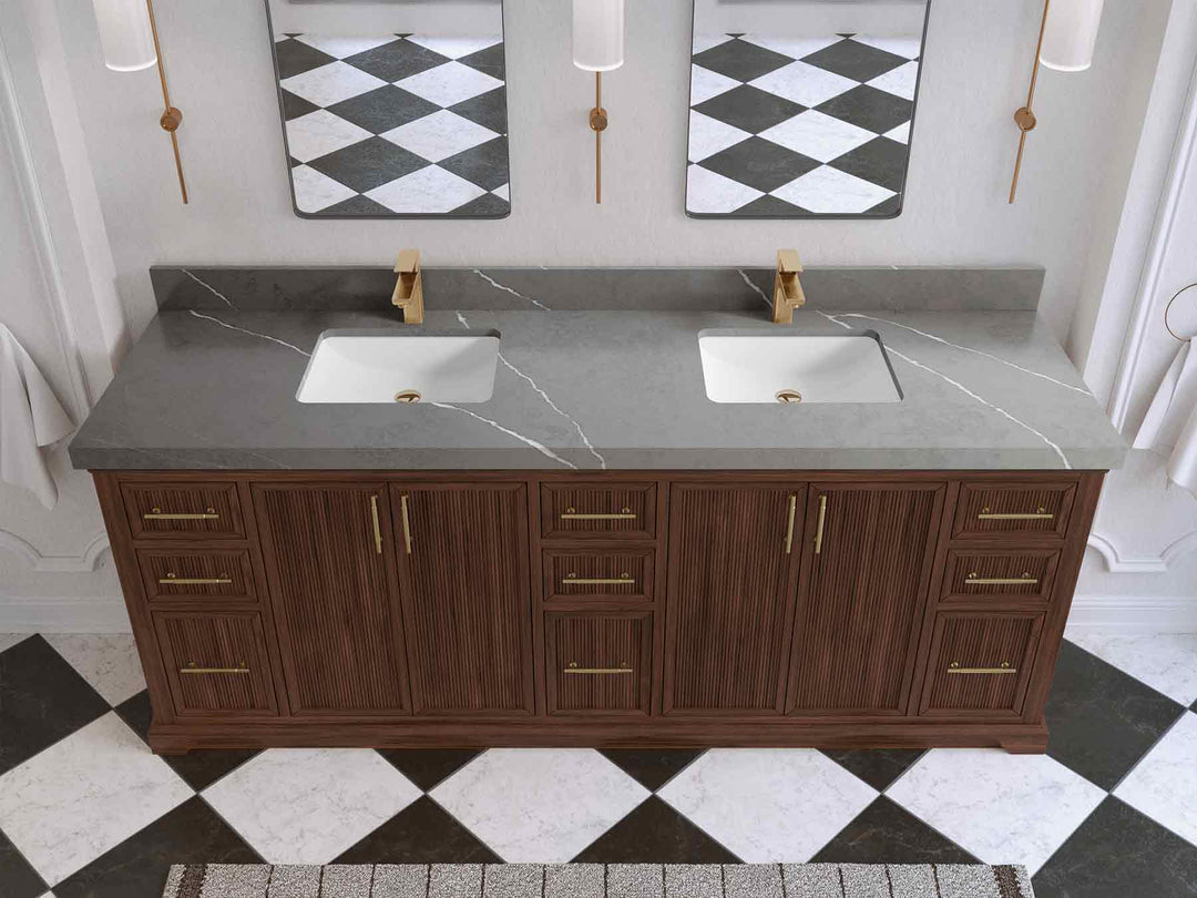 Alys Teak Wood 84 in. W x 22 in. D Double Sink Bathroom Vanity