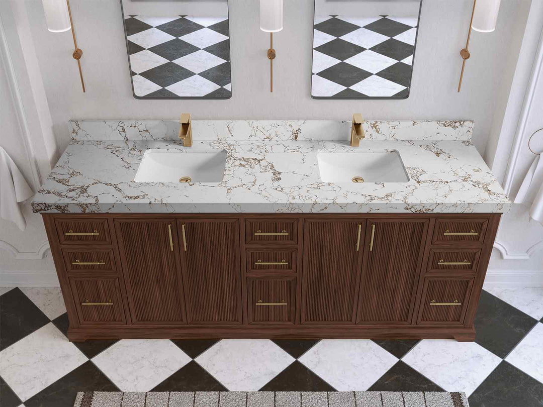 Alys Teak Wood 84 in. W x 22 in. D Double Sink Bathroom Vanity
