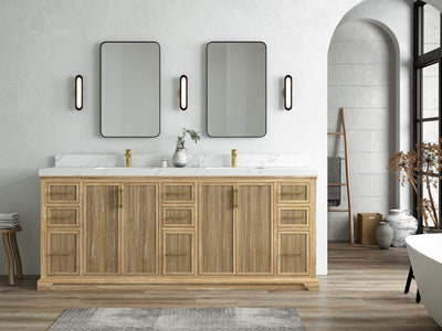 Alys Teak Wood 84 in. W x 22 in. D Double Sink Bathroom Vanity
