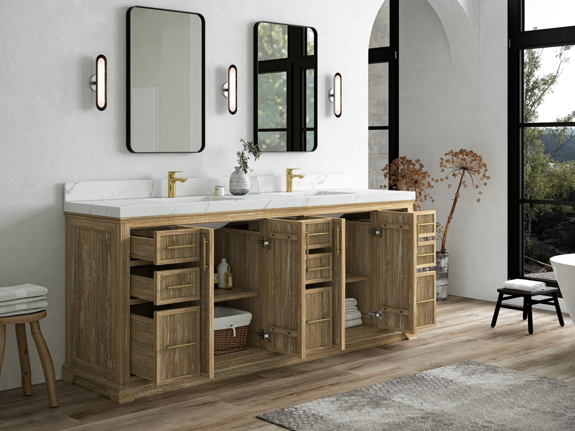 Alys Teak Wood 84 in. W x 22 in. D Double Sink Bathroom Vanity