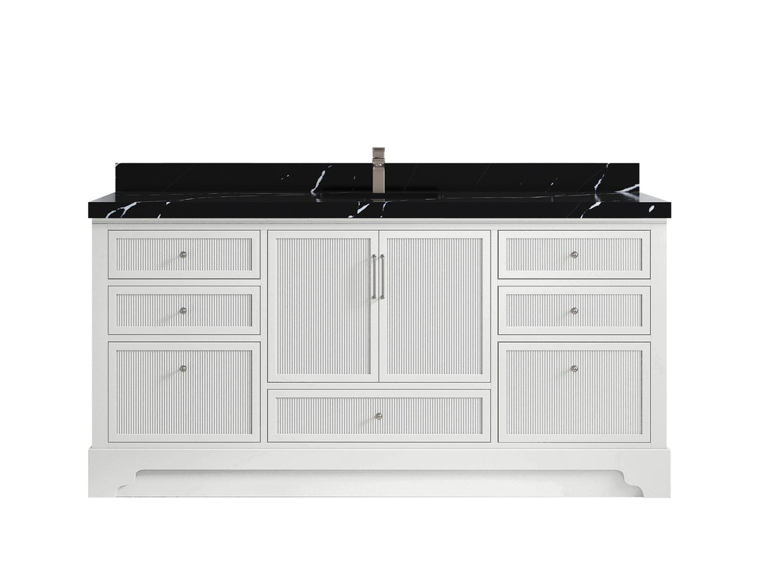 Alys 72 in. W x 22 in. D Single Sink Bathroom Vanity in White with 2 in Calacatta Black Quartz Countertop 