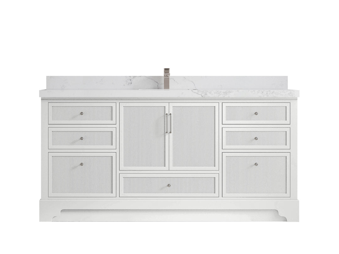 Alys 72 in. W x 22 in. D Single Sink Bathroom Vanity in White with 2 in Calacatta Nuvo Quartz Countertop 