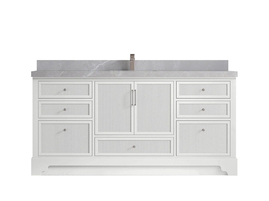 Alys 72 in. W x 22 in. D Single Sink Bathroom Vanity in White with 2 in Pearl Light Gray Quartz Countertop 
