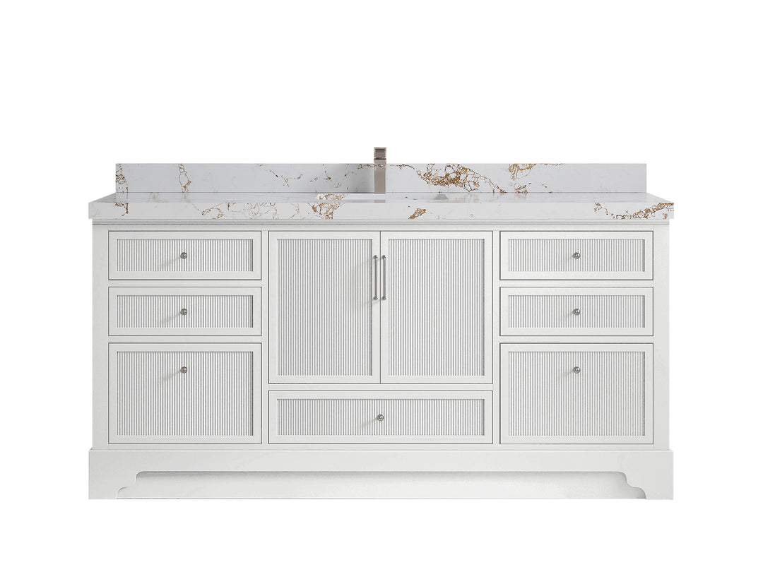 Alys 72 in. W x 22 in. D Single Sink Bathroom Vanity in White with 2 in Viola Gold Quartz Countertop 