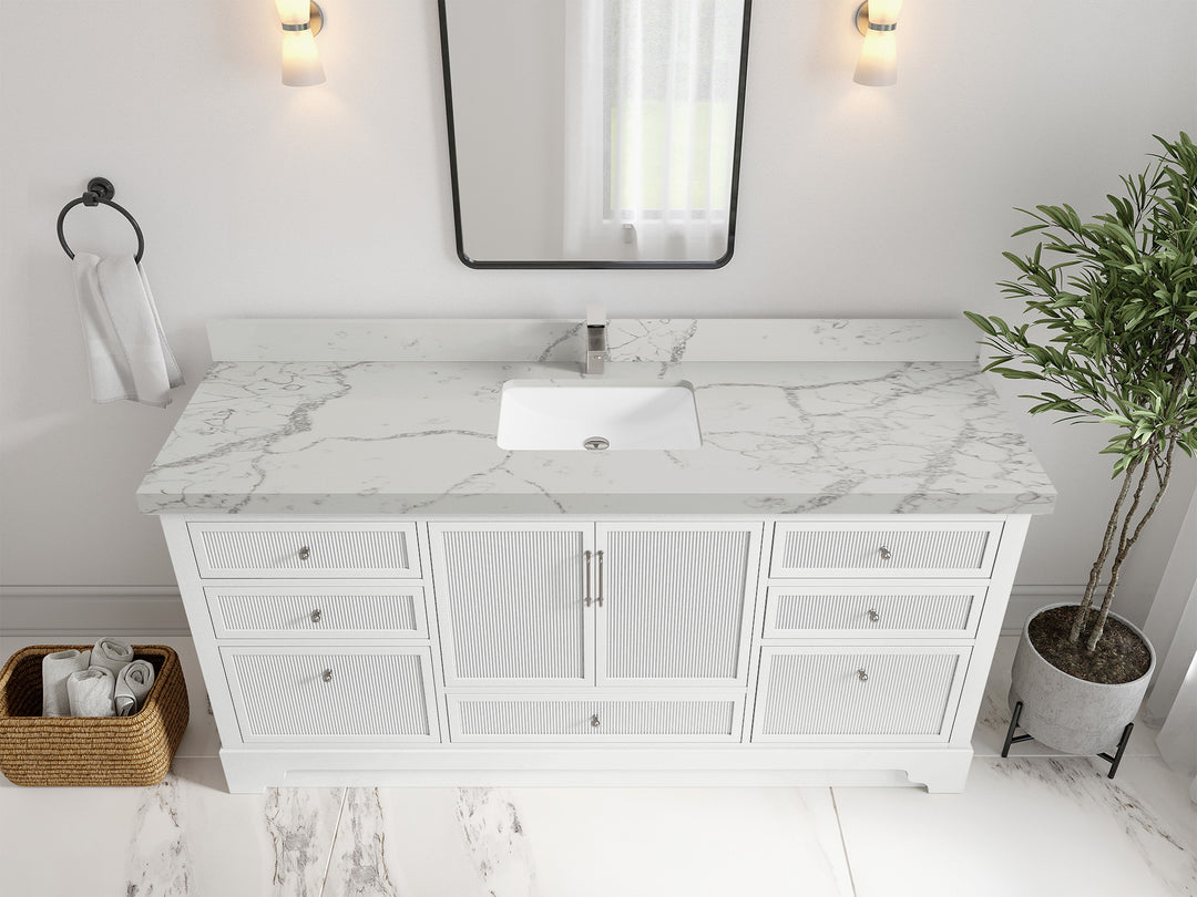 Alys 72 in. W x 22 in. D Single Sink Bathroom Vanity in White with 2 in Venatino Quartz Countertop - Top View