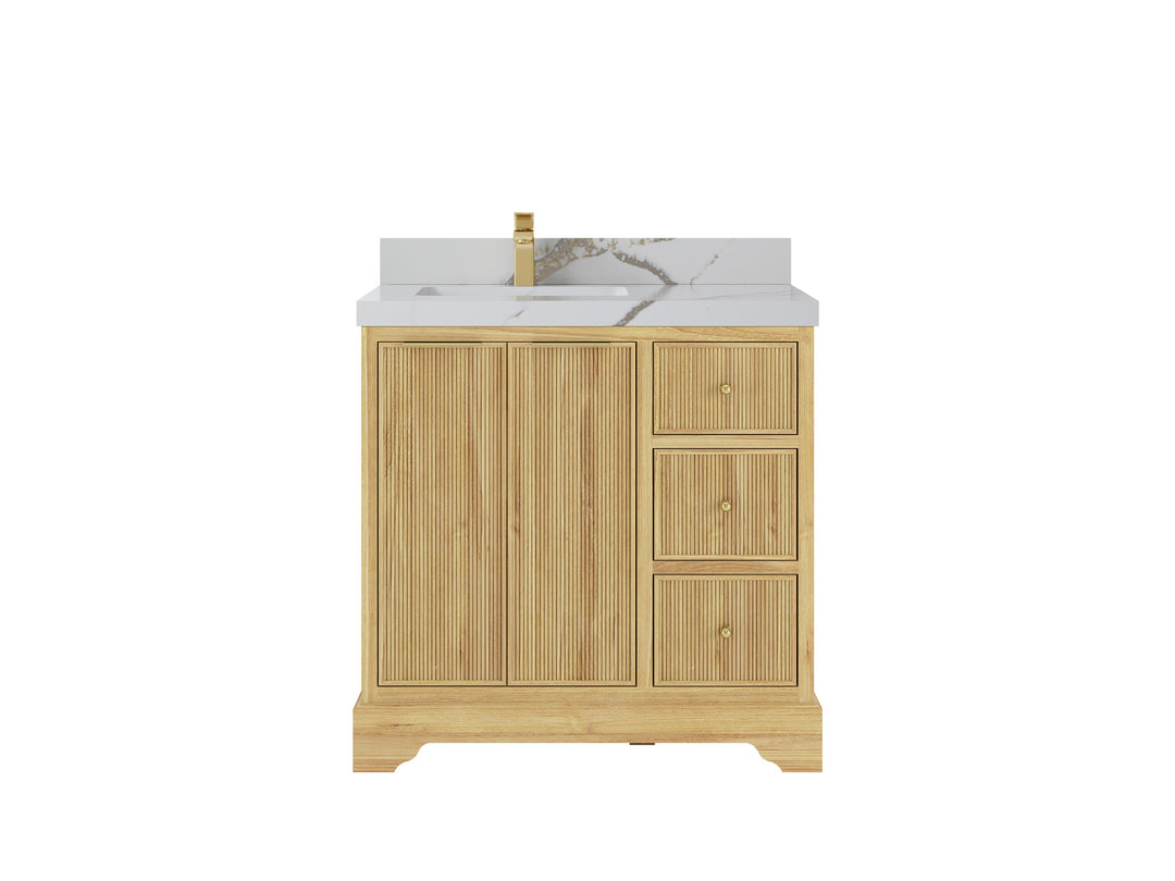 Austin Teak Wood 36 in. W x 22 in. D Left Offset Sink Bathroom Vanity