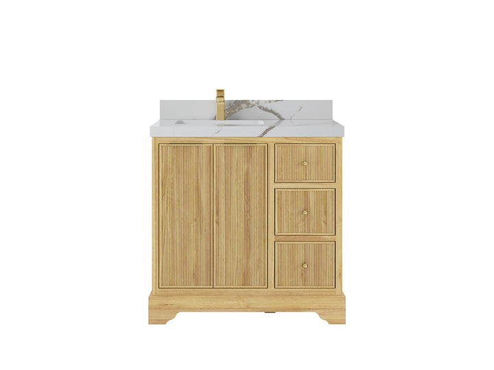 Austin Teak Wood 36 in. W x 22 in. D Left Offset Sink Bathroom Vanity - photo 20