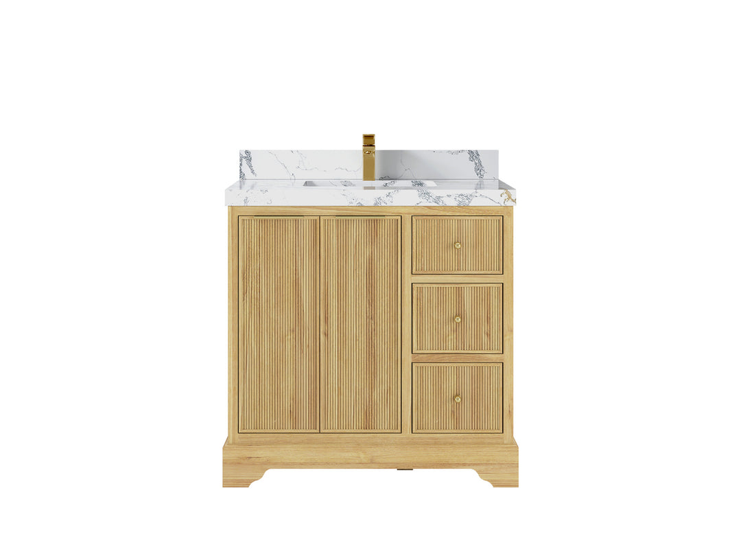Austin Teak Wood 36" W x 22" D Center Sink Vanity for Contemporary Bathrooms