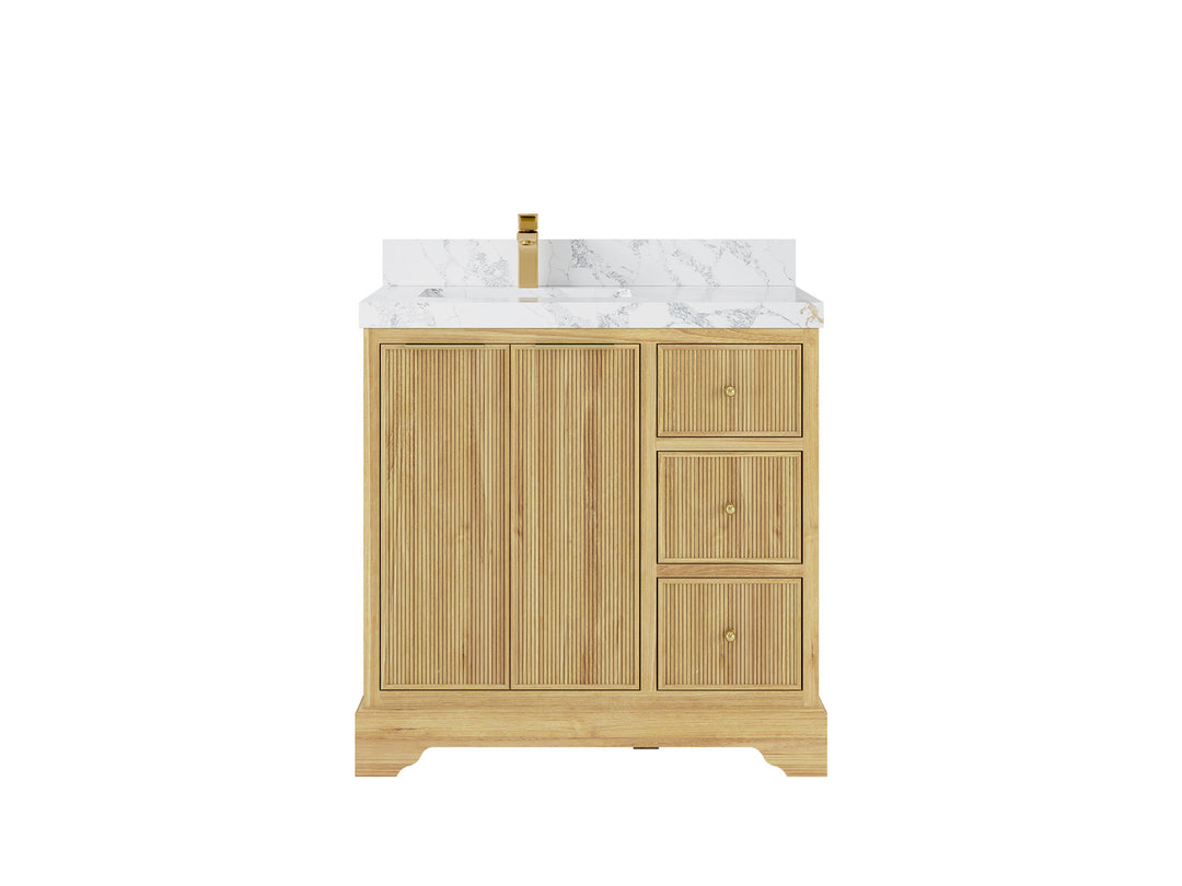 Austin Teak Wood 36 in. W x 22 in. D Left Offset Sink Bathroom Vanity
