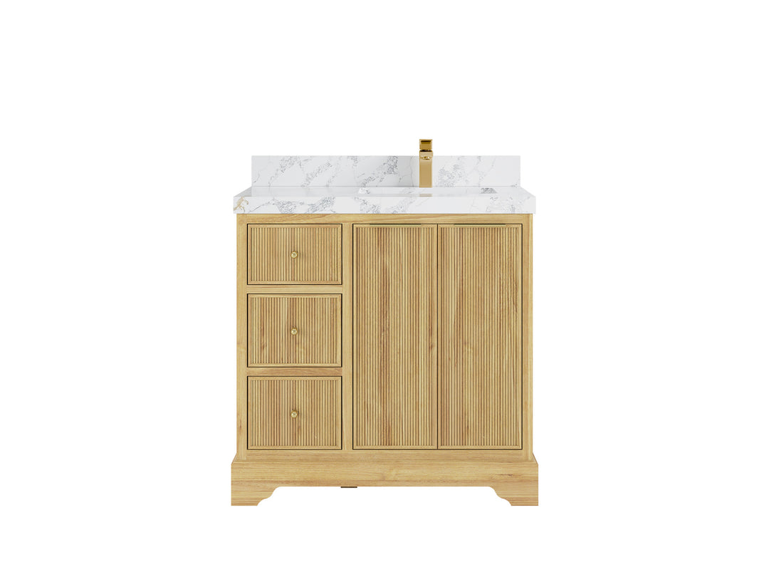 Austin Teak Wood 36 in. W x 22 in. D Right Offset Sink Bathroom Vanity