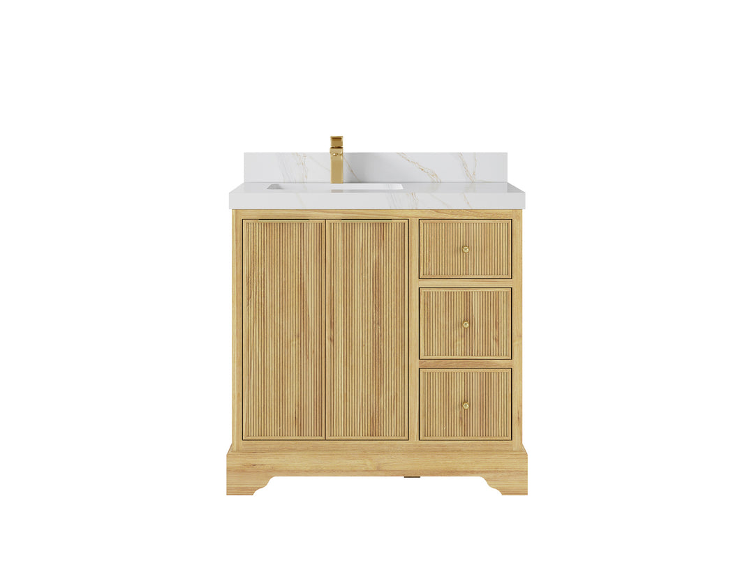 Austin Teak Wood 36 in. W x 22 in. D Left Offset Sink Bathroom Vanity