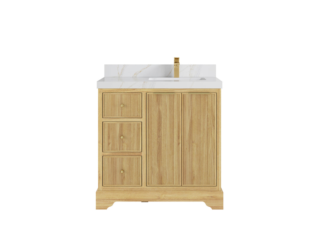 Austin Teak Wood 36 in. W x 22 in. D Right Offset Sink Bathroom Vanity