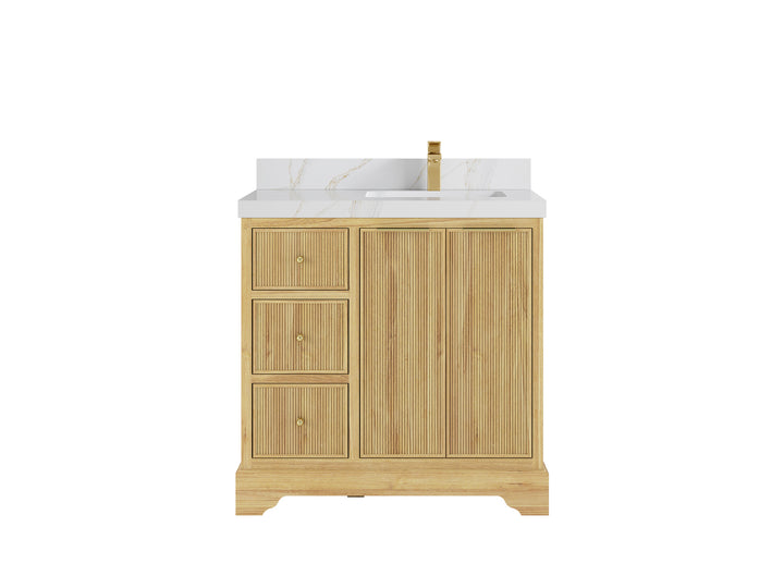Austin Teak Wood 36 in. W x 22 in. D Right Offset Sink Bathroom Vanity - photo 22