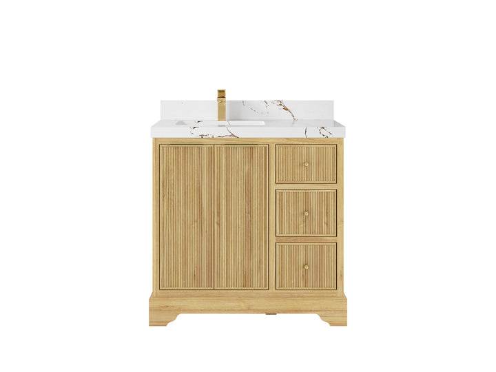 Austin Teak Wood 36 in. W x 22 in. D Left Offset Sink Bathroom Vanity - photo 23
