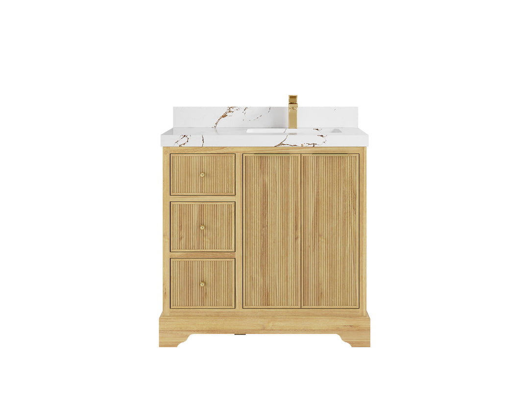 Austin Teak Wood 36 in. W x 22 in. D Right Offset Sink Bathroom Vanity