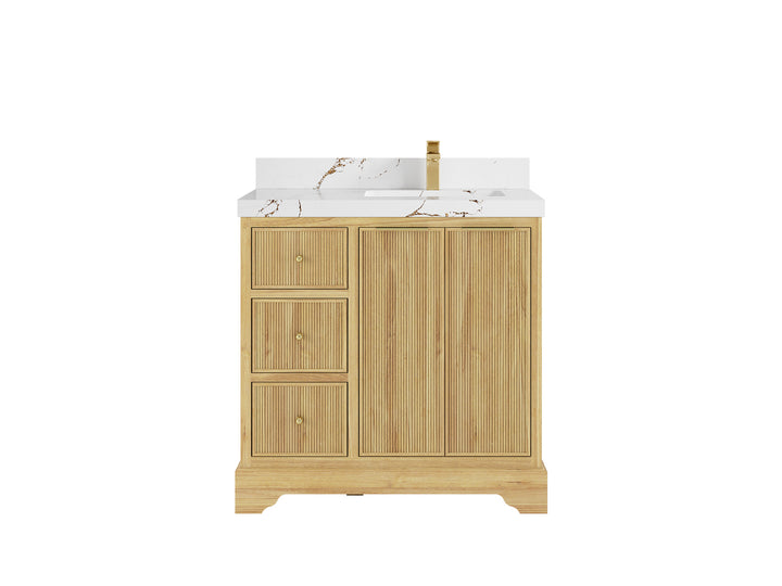Austin Teak Wood 36 in. W x 22 in. D Right Offset Sink Bathroom Vanity - photo 23