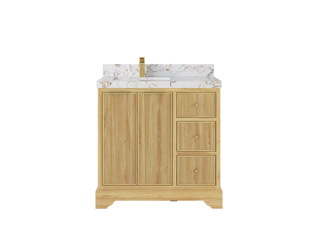 Austin Teak Wood 36 in. W x 22 in. D Left Offset Sink Bathroom Vanity