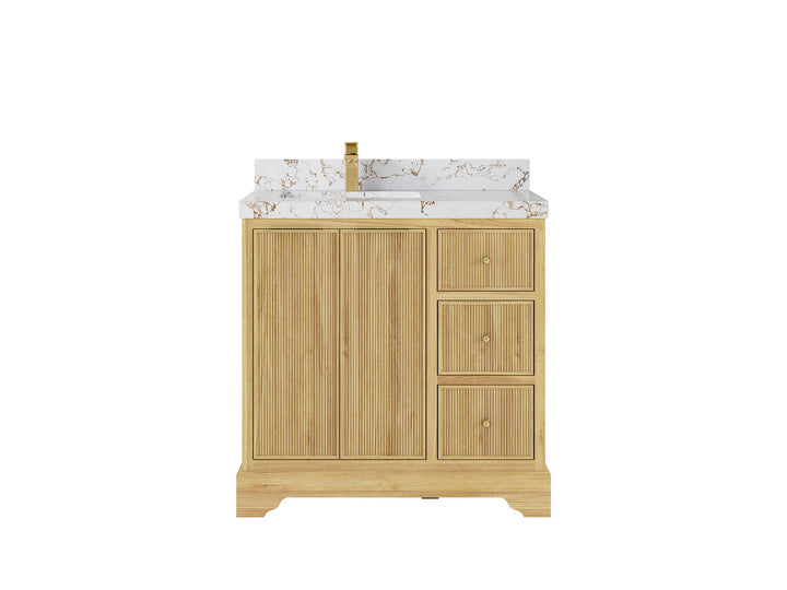 Austin Teak Wood 36 in. W x 22 in. D Left Offset Sink Bathroom Vanity - photo 24
