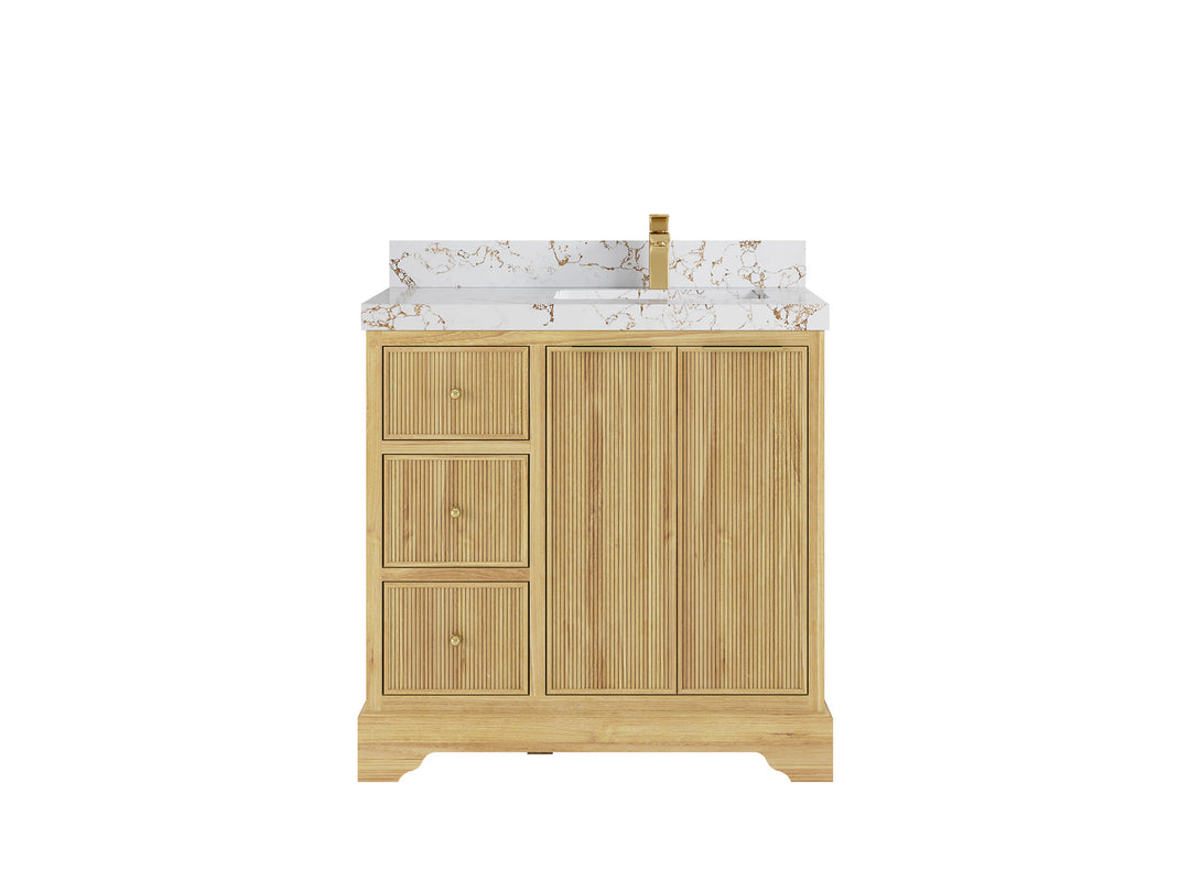 Austin Teak Wood 36 in. W x 22 in. D Right Offset Sink Bathroom Vanity