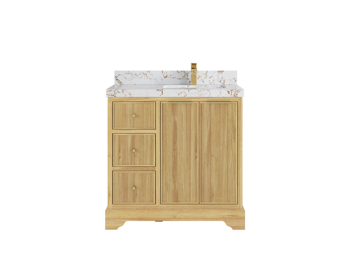 Austin Teak Wood 36 in. W x 22 in. D Right Offset Sink Bathroom Vanity - photo 24