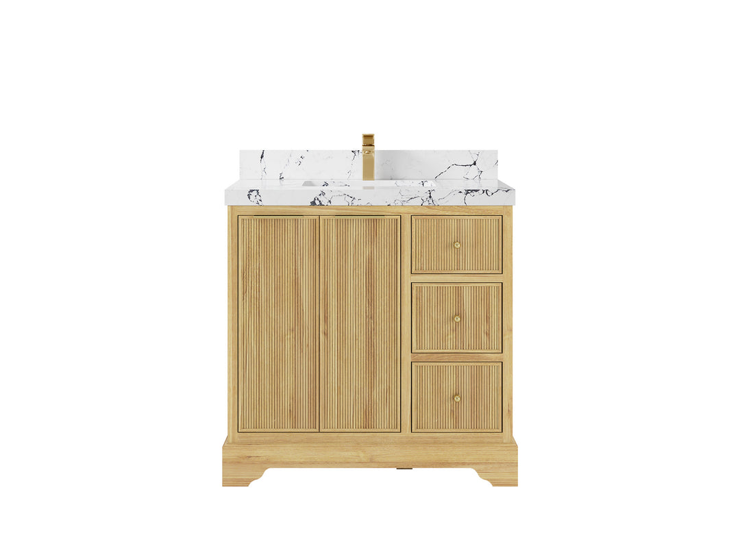 Austin Teak Wood 36" W x 22" D Center Sink Vanity for Contemporary Bathrooms
