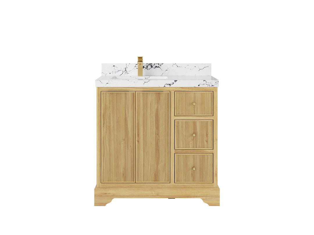 Austin Teak Wood 36 in. W x 22 in. D Left Offset Sink Bathroom Vanity