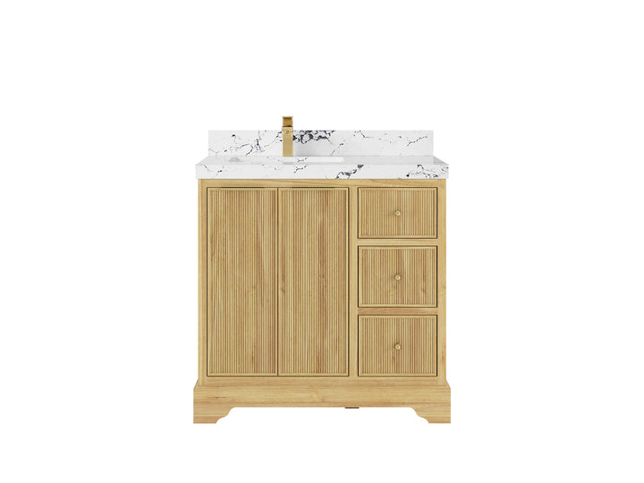 Austin Teak Wood 36 in. W x 22 in. D Left Offset Sink Bathroom Vanity - photo 25