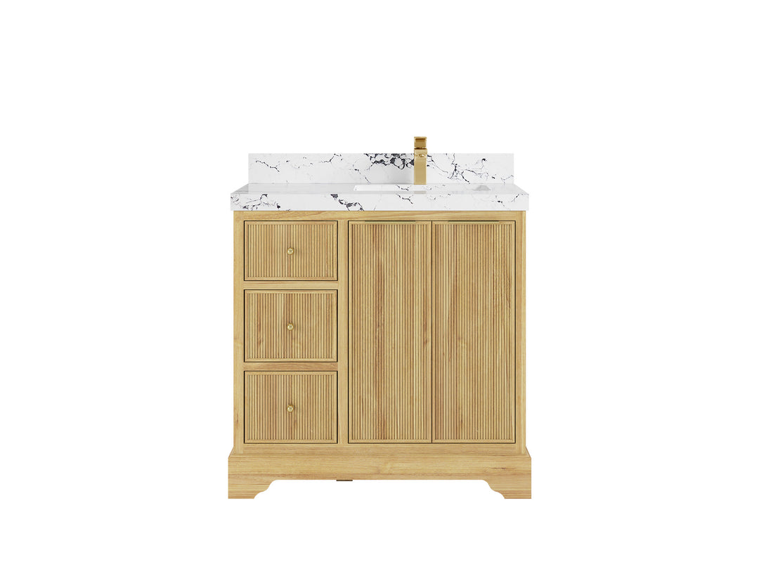 Austin Teak Wood 36 in. W x 22 in. D Right Offset Sink Bathroom Vanity