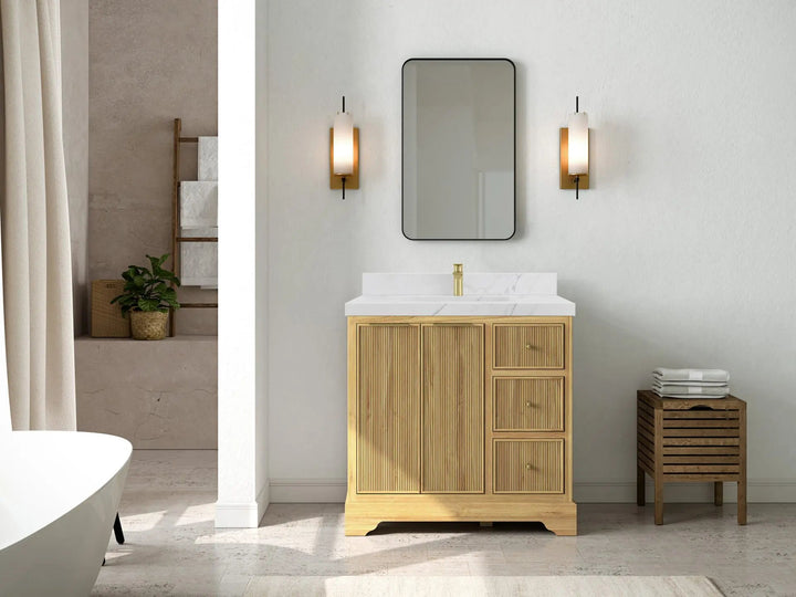 Austin Teak Wood 36" W x 22" D Center Sink Vanity for Contemporary Bathrooms - photo 4