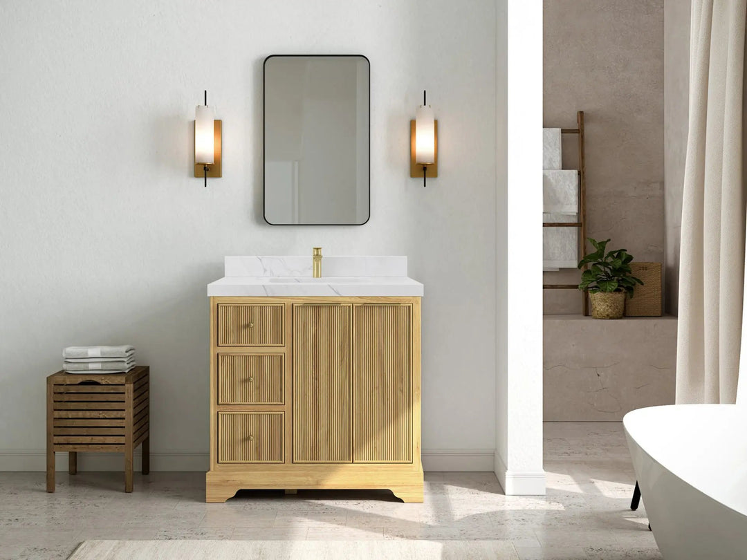 Austin Teak Wood 36 in. W x 22 in. D Center Sink Bathroom Vanity