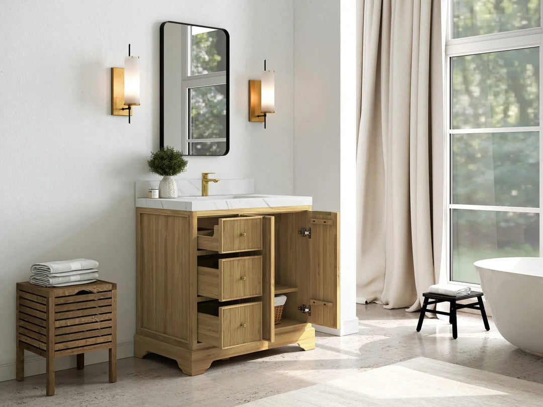 Austin Teak Wood 36 in. W x 22 in. D Center Sink Bathroom Vanity