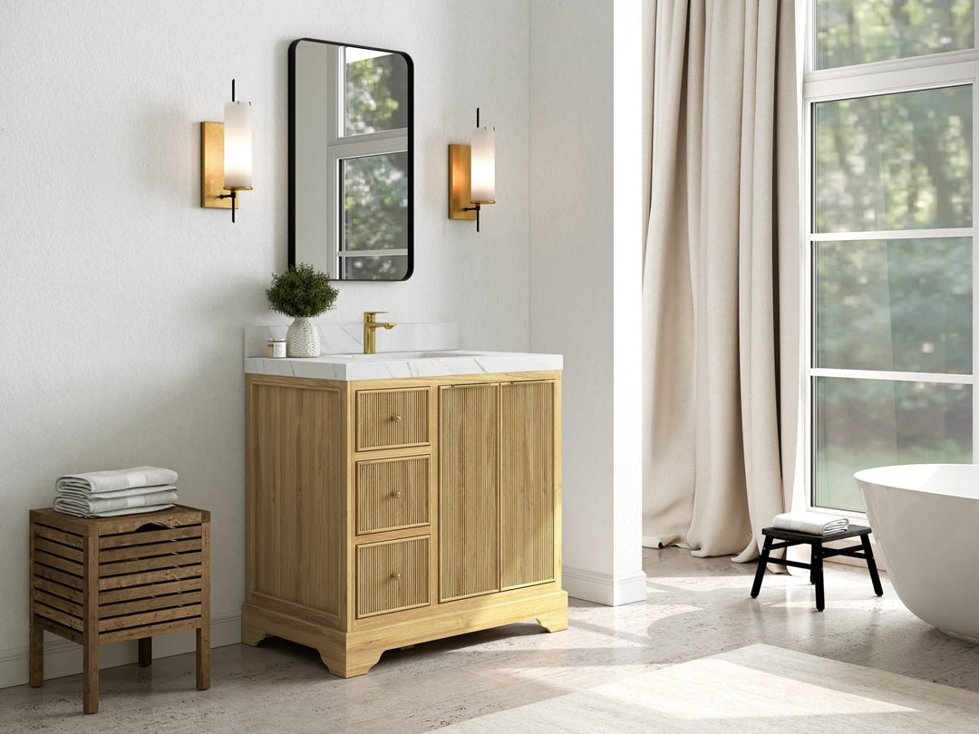 Austin Teak Wood 36 in. W x 22 in. D Center Sink Bathroom Vanity