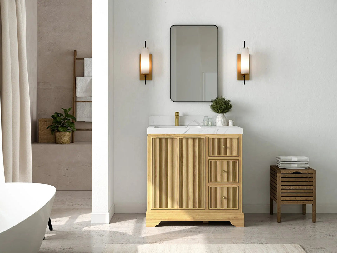 Austin Teak Wood 36 in. W x 22 in. D Left Offset Sink Bathroom Vanity