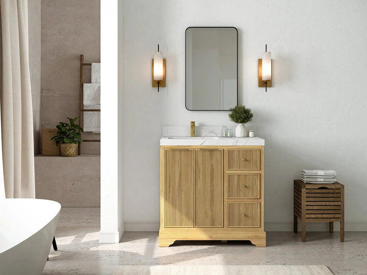 Austin Teak Wood 36 in. W x 22 in. D Left Offset Sink Bathroom Vanity - photo 4